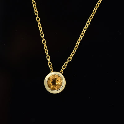 Round Citrine Solitaire Bezel Necklace