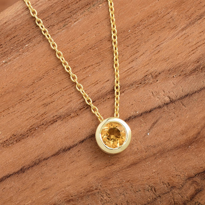 Round Citrine Solitaire Bezel Necklace