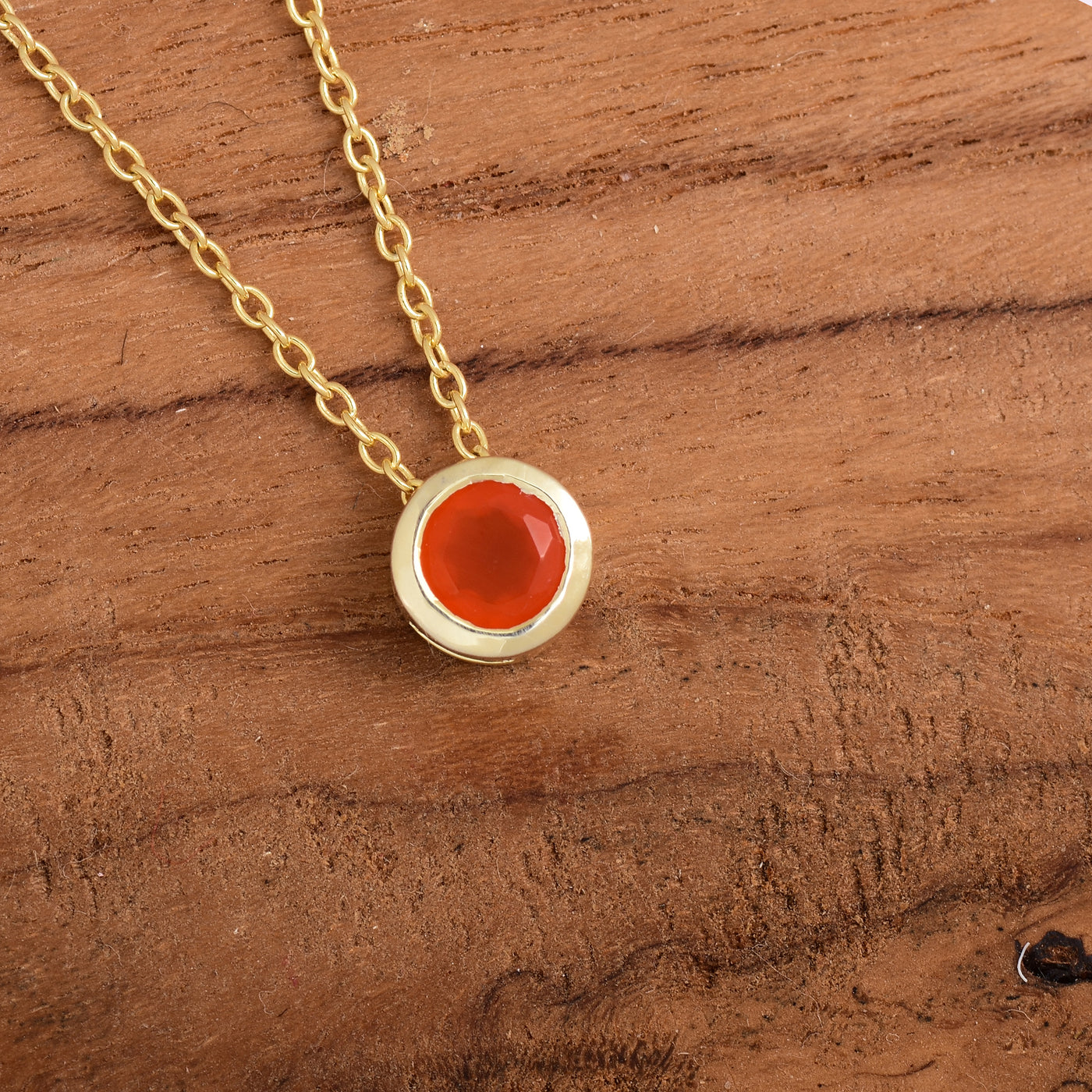 925 Round Carnelian Solitaire Necklace