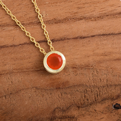 925 Round Carnelian Solitaire Necklace