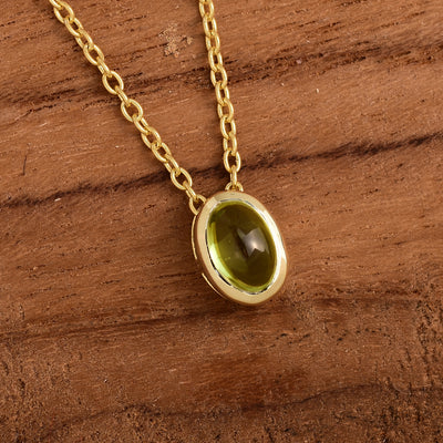 Oval Peridot Solitaire Silver Necklace