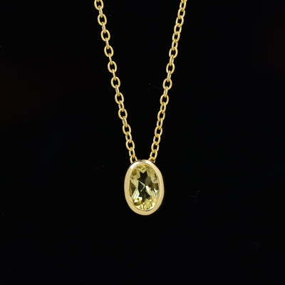 Oval Cut Lemon Quartz Solitaire Necklace