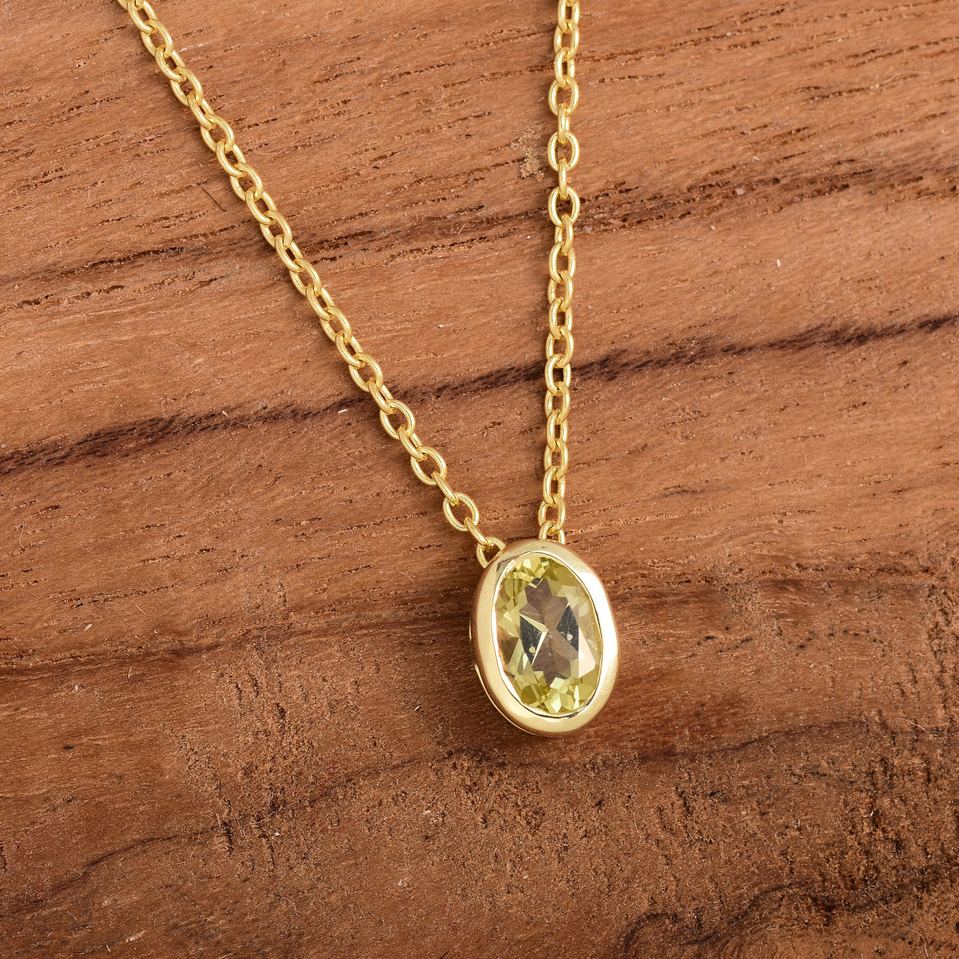 Oval Cut Lemon Quartz Solitaire Necklace