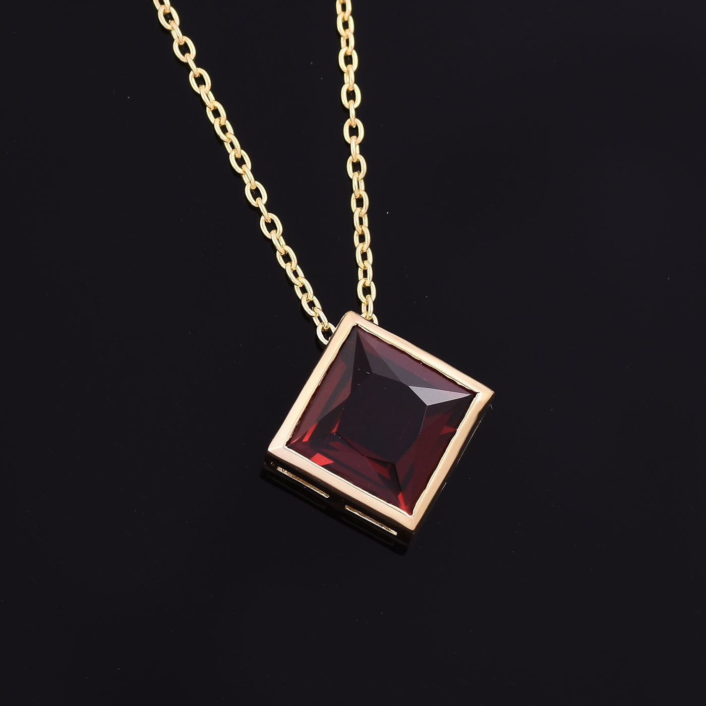 Square Garnet Solitaire Necklace