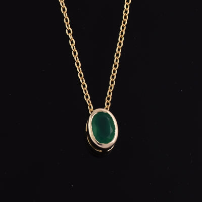 Oval Green Onyx Silver Necklace