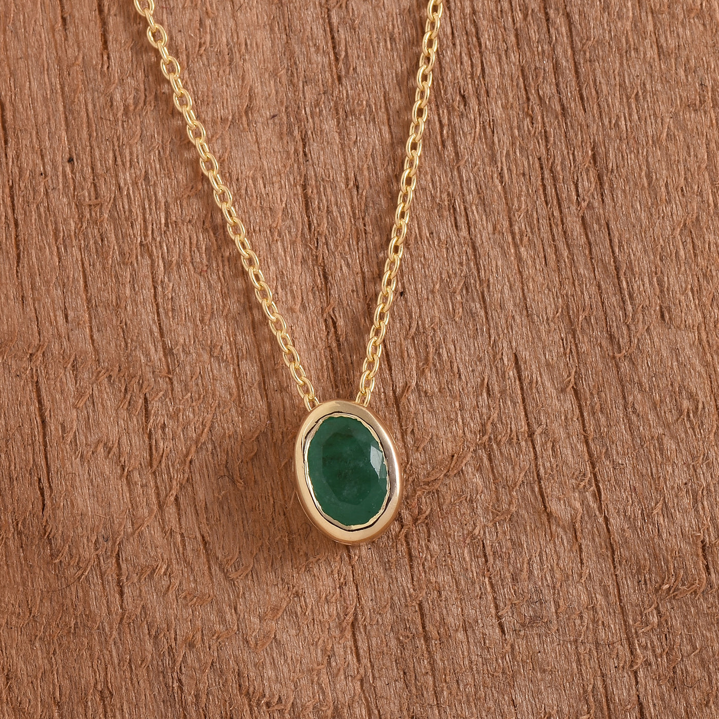 Oval Cut Emerald Solitaire Necklace