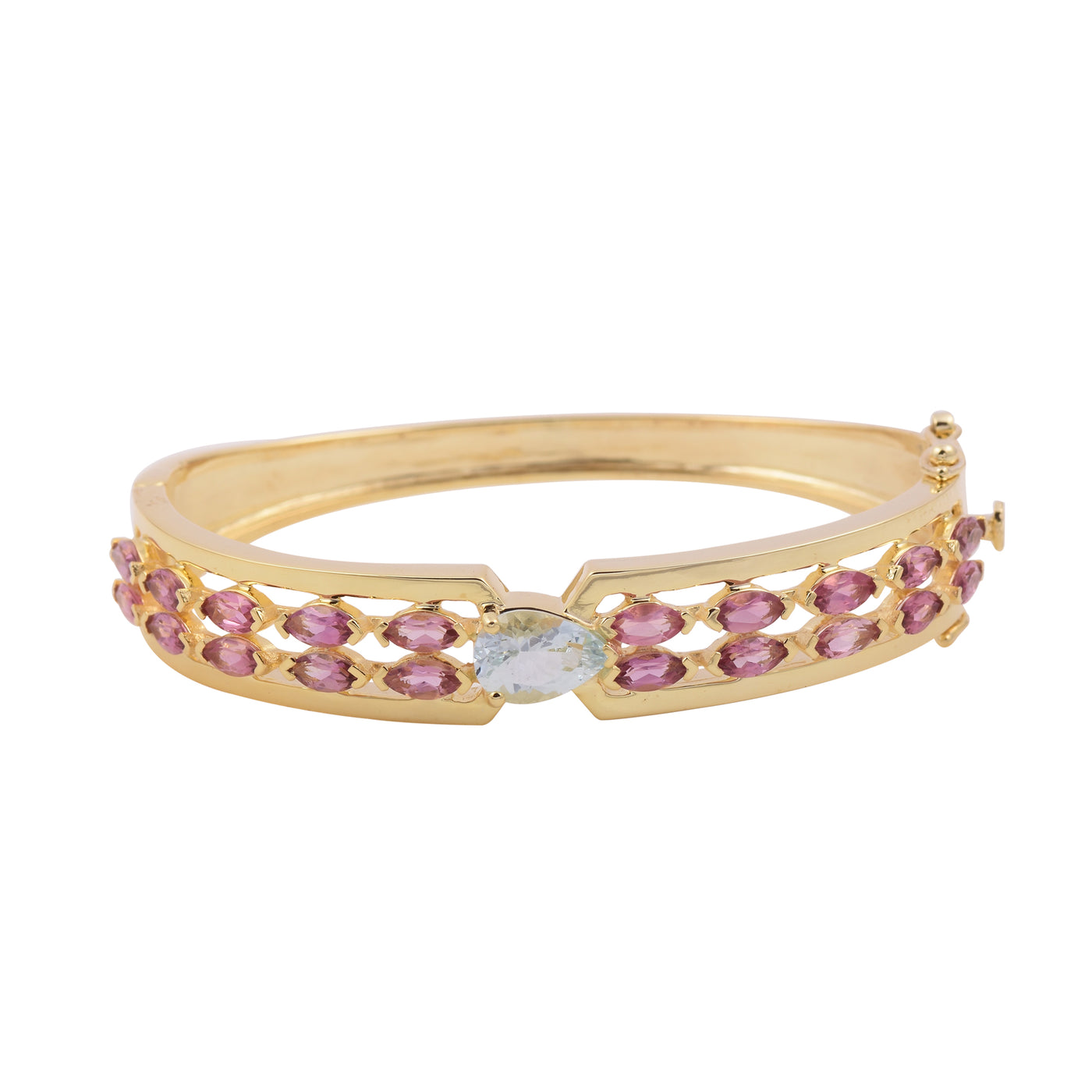 Rainbow  Aquamarine & Pink Tourmaline Openable Bangle