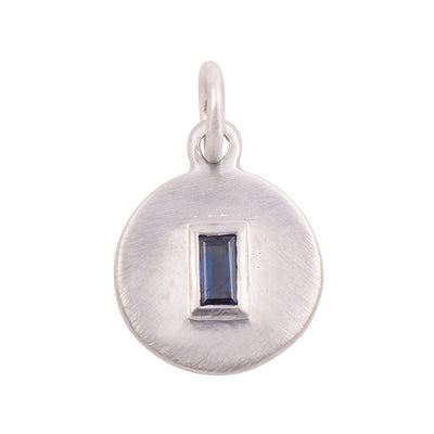 Blue Sapphire Round Disc Charm Pendant