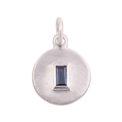 Blue Sapphire Round Disc Charm Pendant