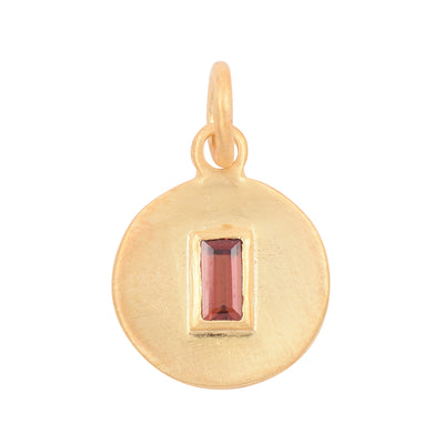 Garnet Disc Silver Charm Pendant