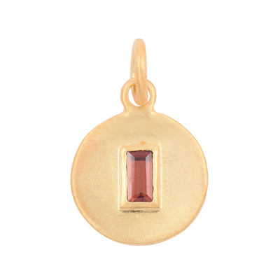 Garnet Disc Silver Charm Pendant