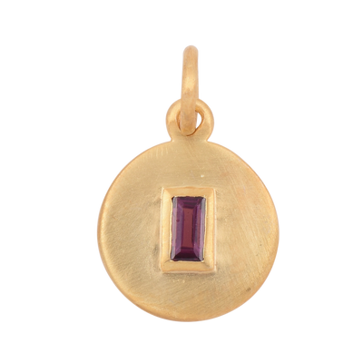 Rhodolite Garnet Disc Charm Pendant