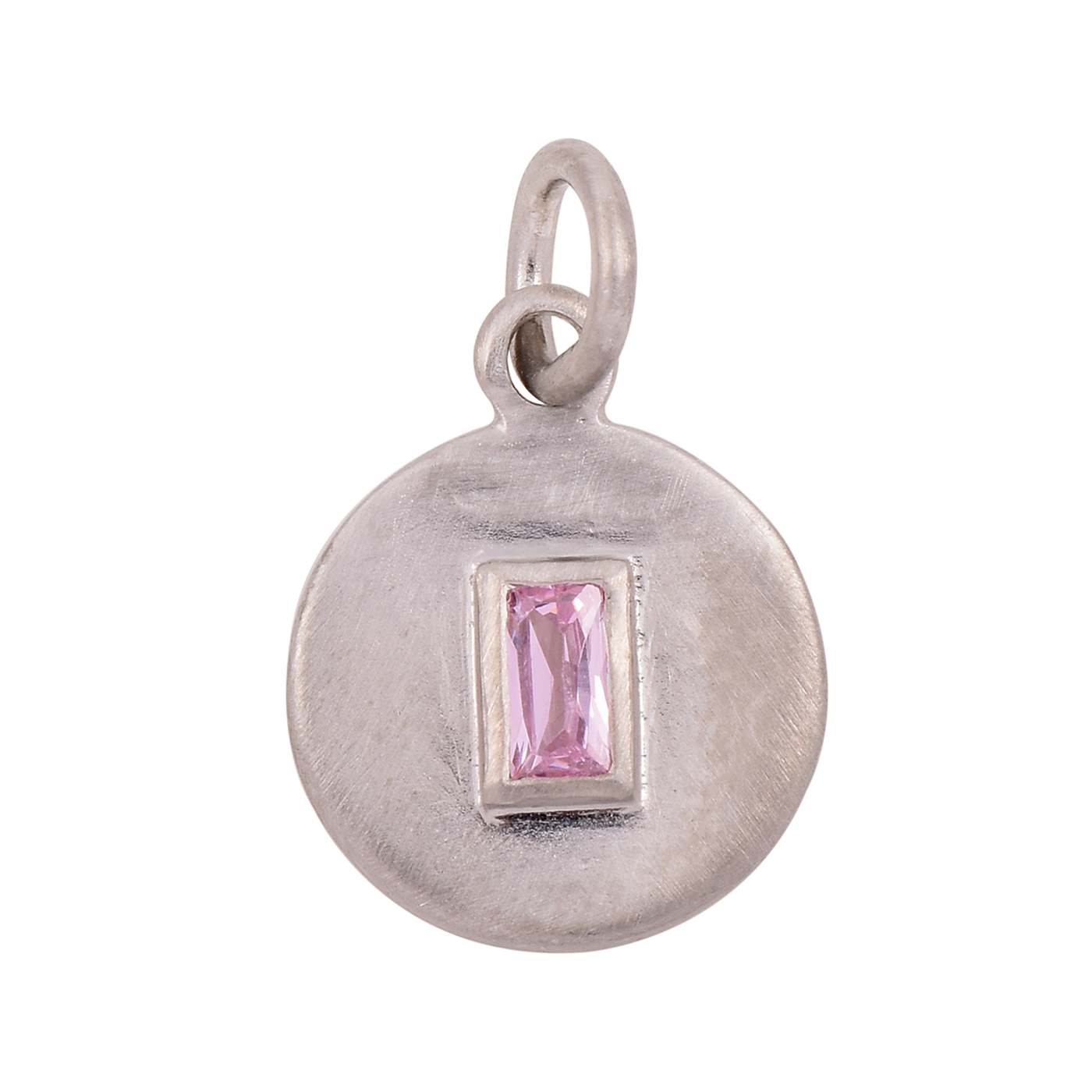 Lab Pink Sapphire Disc Charm Pendant