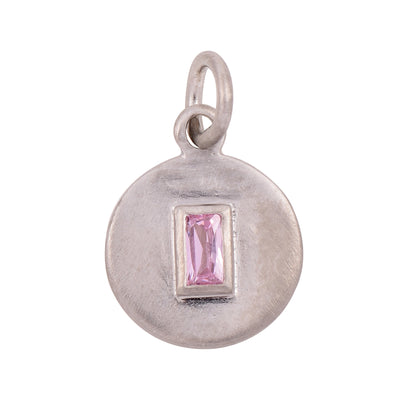 Lab Pink Sapphire Disc Charm Pendant