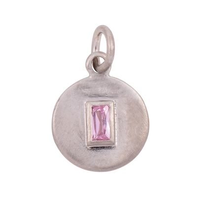 Lab Pink Sapphire Disc Charm Pendant