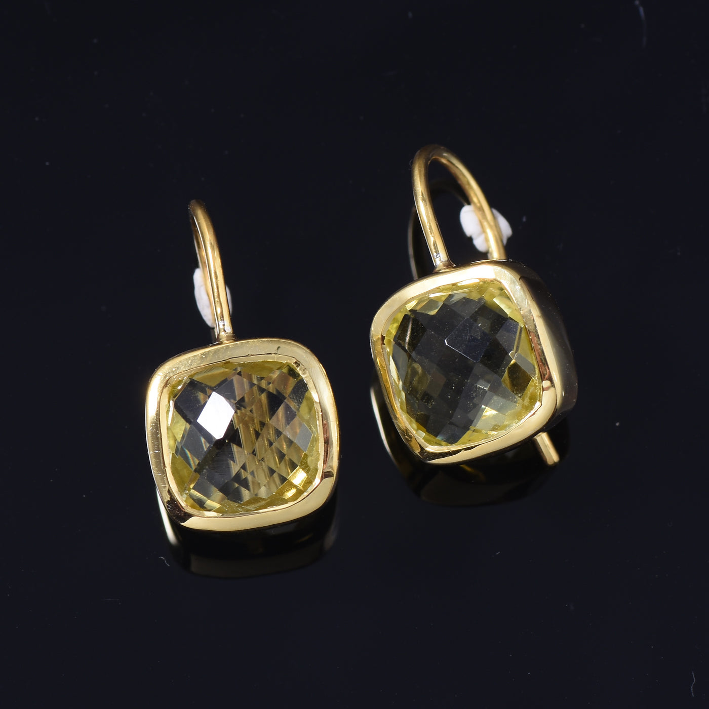 Lemon Quartz Cushion Plain Earrings