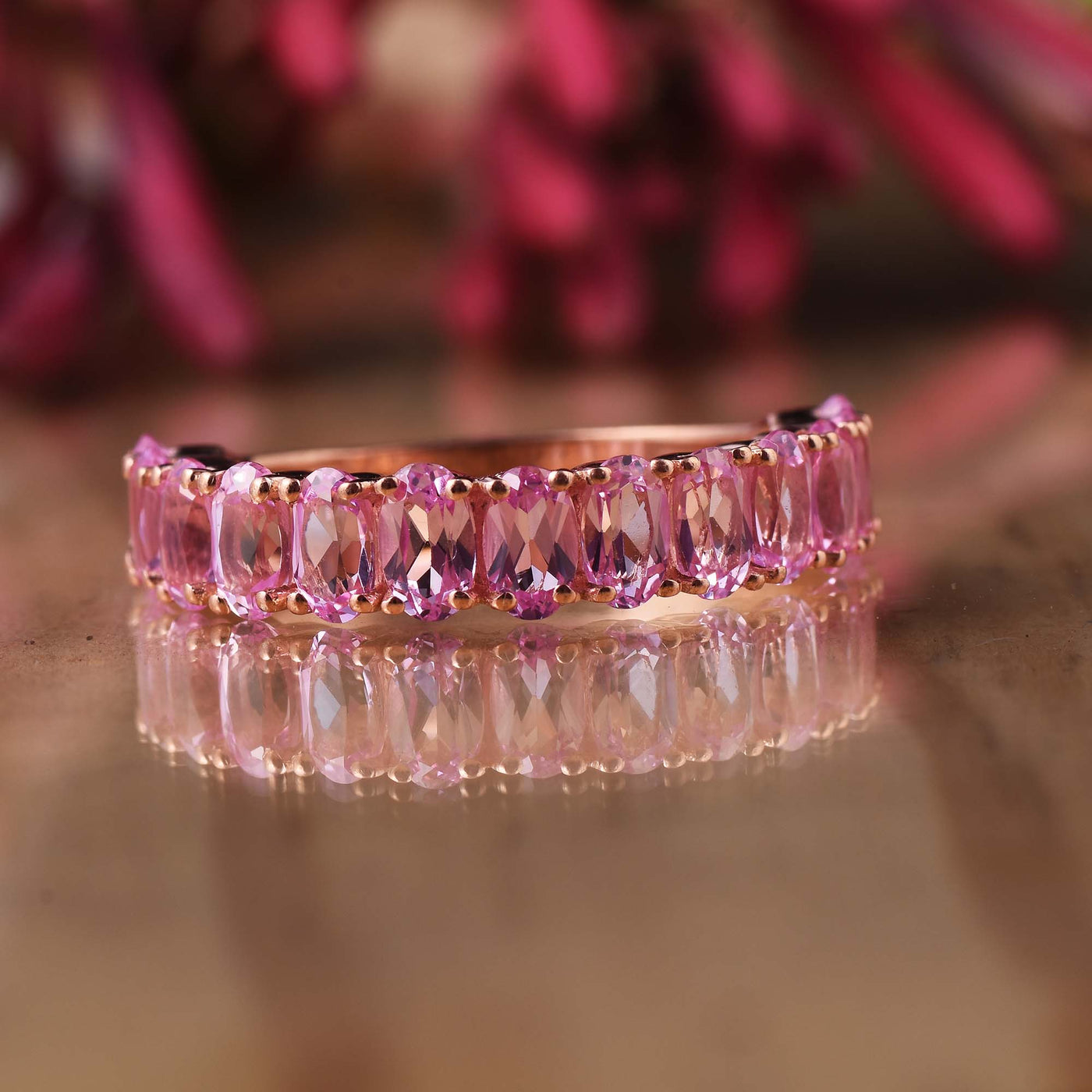 Lab Pink Sapphire Half Eternity Ring