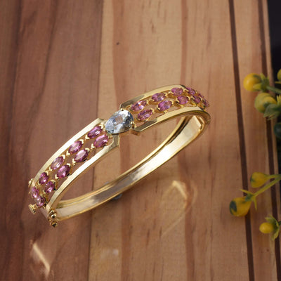 Rainbow  Aquamarine & Pink Tourmaline Openable Bangle