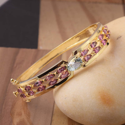 Rainbow  Aquamarine & Pink Tourmaline Openable Bangle