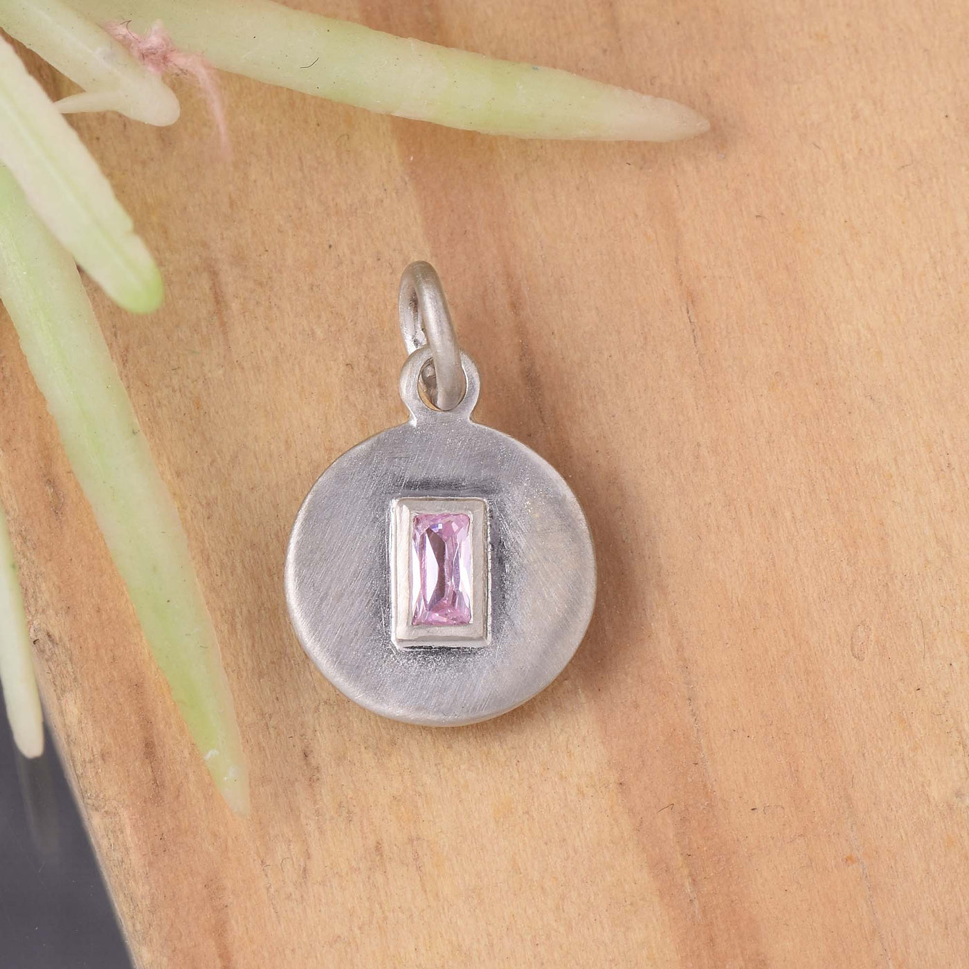 Lab Pink Sapphire Disc Charm Pendant