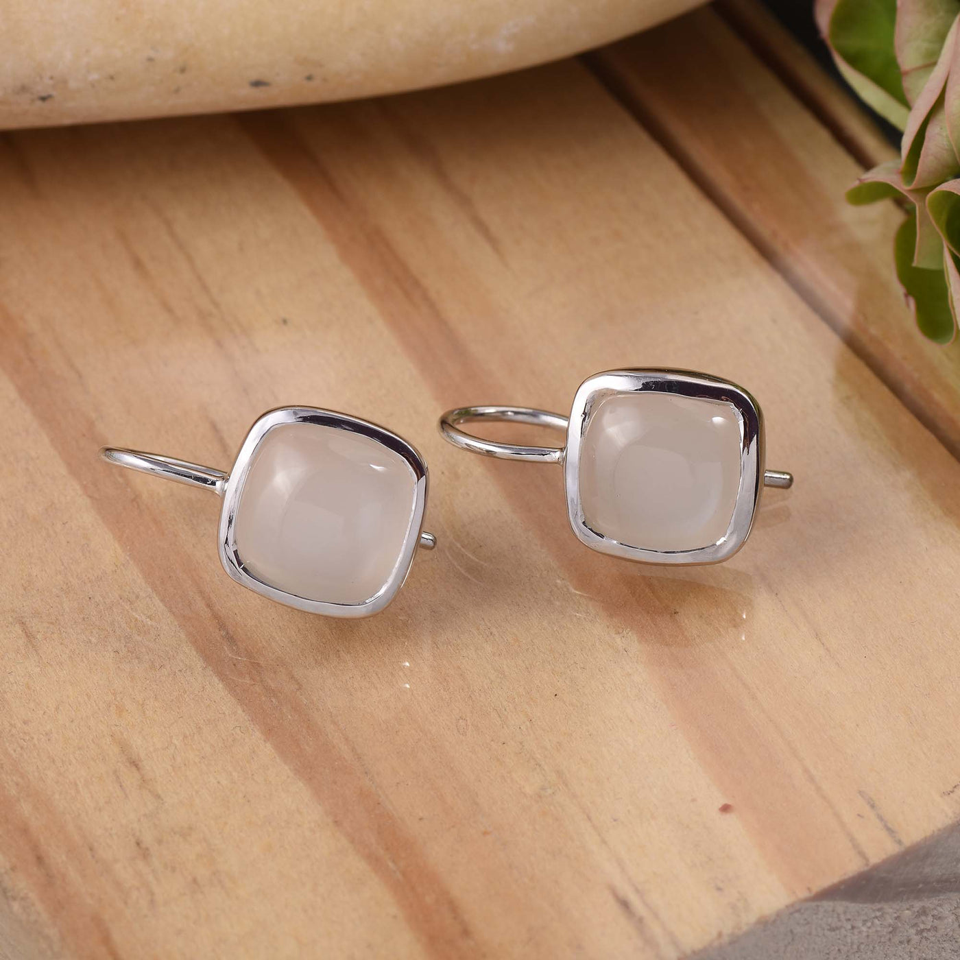 Moonstone Cushion Plain Earrings