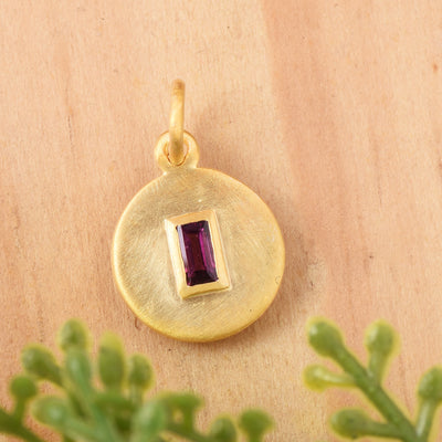 Rhodolite Garnet Disc Charm Pendant